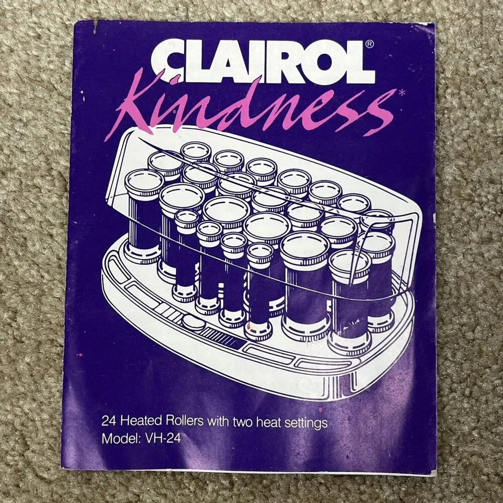 Clairol Kindness VH24 Hot Rollers Velvet Hair Curler‎ 24 Clips Instruction Works